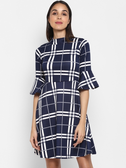 

TRENDY DIVVA Women Navy Blue & White Checked Fit and Flare Dress