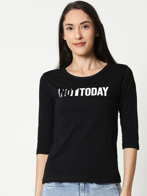 

Bewakoof Women Black & White Printed Round Neck T-shirt