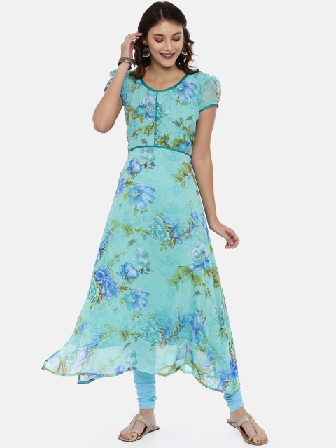 

Souchii Women Sea Green & Blue Printed A-Line Kurta