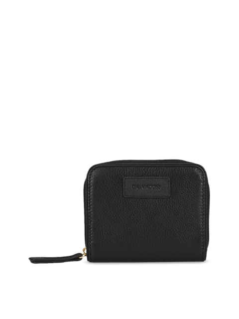 Calvadoss Women Black Solid Leather Zip Around Wallet