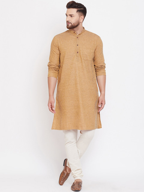 

even Men Beige Solid Straight Kurta