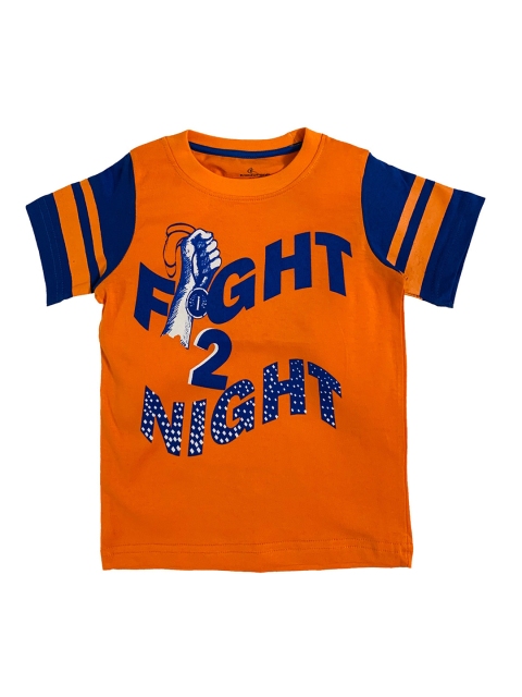 

KiddoPanti Boys Orange & Blue Printed Round Neck T-shirt