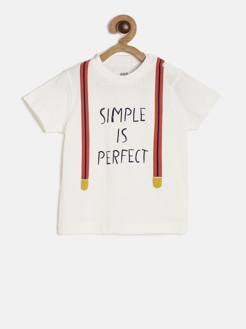 

MINI KLUB Boys Off-White Printed Round Neck T-shirt