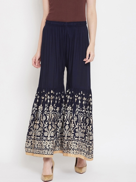 

Castle Women Navy Blue & Gold-Toned Printed Flared Sharara