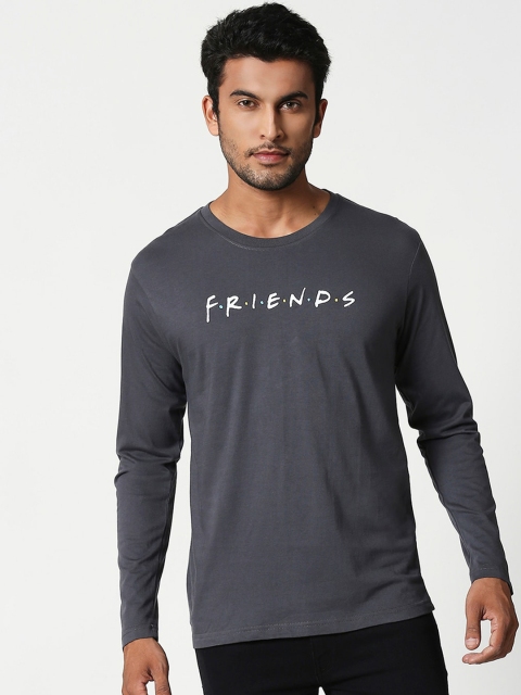 

Bewakoof Men Charcoal Grey & White Friends Logo Print T-shirt