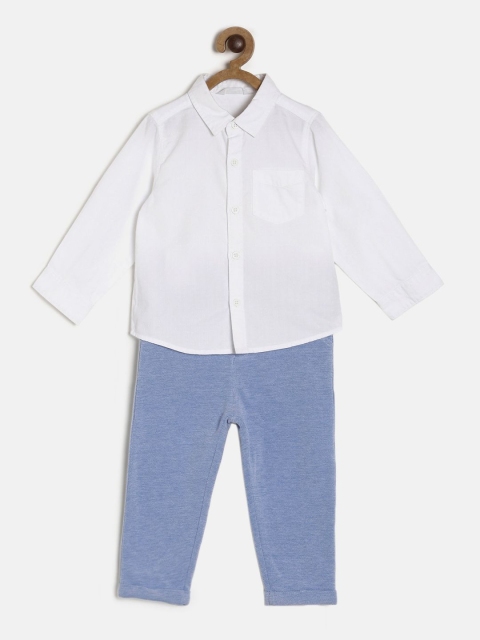 

MINI KLUB Boys White & Blue Self Design Shirt with Trousers