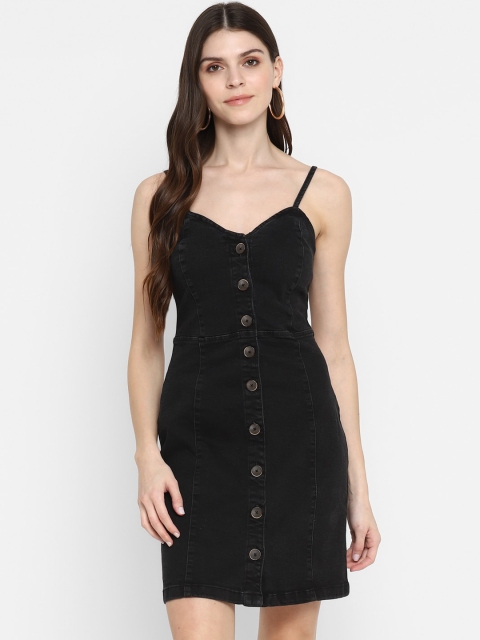 

TRENDY DIVVA Women Black Solid Sheath Denim Dress