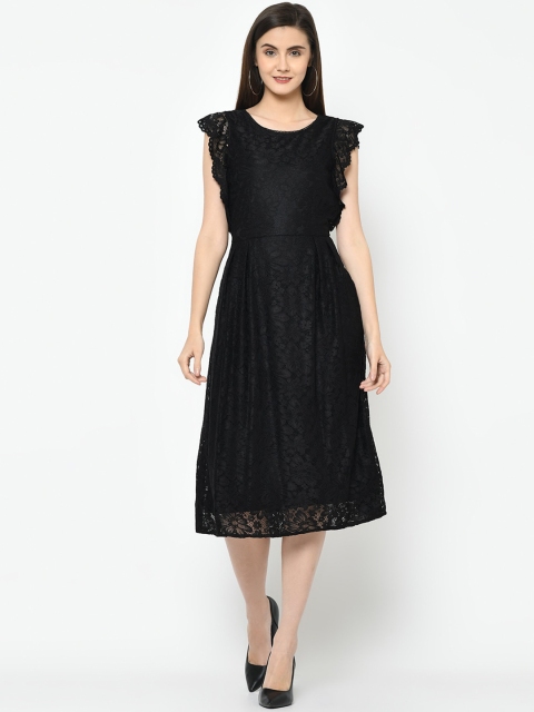 

Latin Quarters Women Black Self Design Fit and Flare Dress with Lace Details