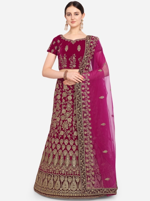 

VRSALES Magenta Semi-Stitched Embroidered Lehenga & Blouse with Dupatta