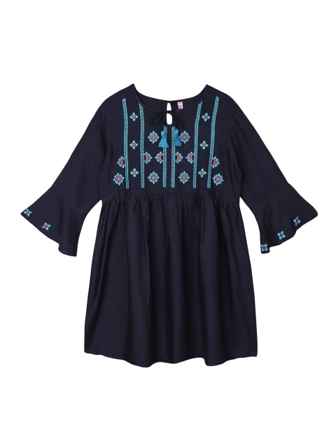 

Ishin DESIGNER STUDIO Girls Navy Blue Embroidered Top