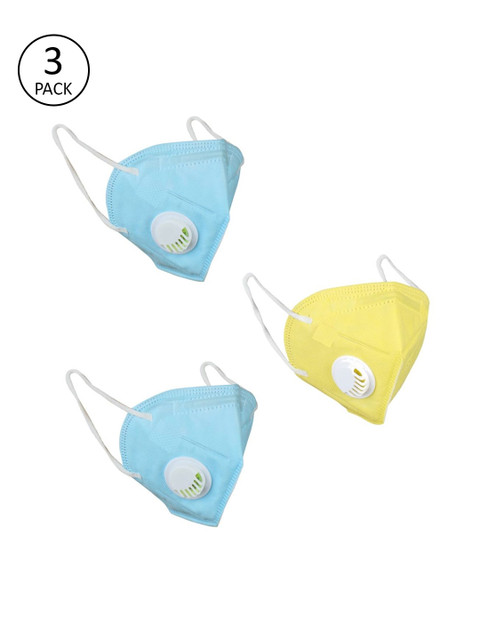 

OOMPH Unisex 3 Pcs 5 Ply Reusable Anti-Pollution KN95 Mask with Respirator Valve, Blue