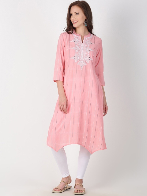 

Saffron Threads Women Pink & White Embroidered A-Line Kurta