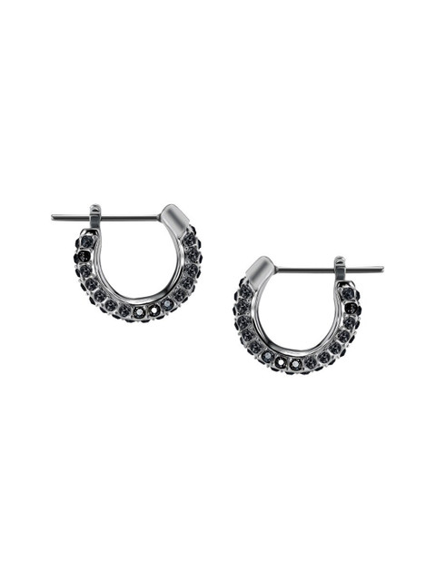 

SWAROVSKI Black Circular Rhodium-Plated Stone Studded Hoop Earrings
