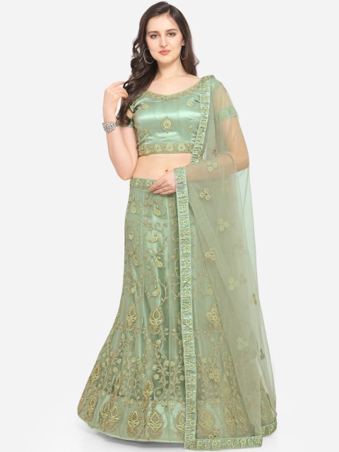 

VRSALES Olive Green Semi-Stitched Lehenga & Blouse with Dupatta