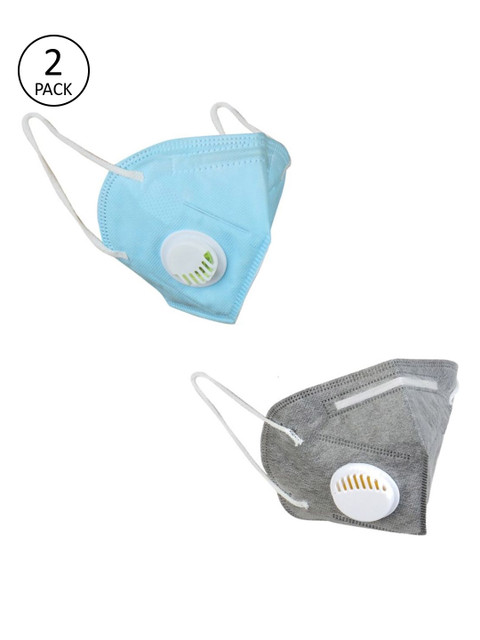 

OOMPH Unisex 2 Pcs 5 Ply Reusable Anti-Pollution KN95 Mask with Respirator Valve, Blue
