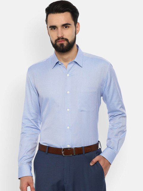 

Luxure by Louis Philippe Men Blue Regular Fit Self Design Formal Shirt