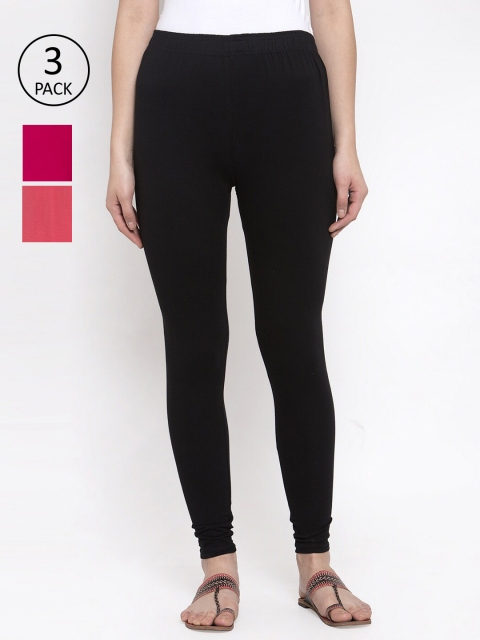 

TAG 7 Women Pack Of 3 Solid Leggings, Black