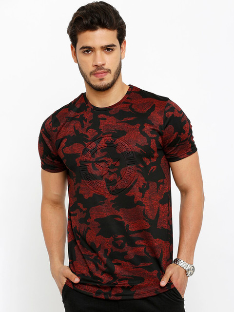 

Rex Straut Jeans Men Red Slim Fit Camouflage Printed Round Neck T-shirt