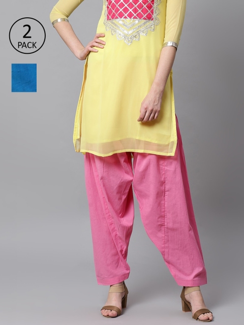 

Kifahari Women Pack Of 2 Solid Loose-Fit Salwars, Pink