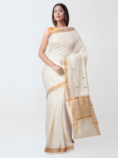 

Unnati Silks Off-White Woven Design Kasavu Saree