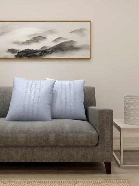 

KLOTTHE Blue Set of 2 Self Design Square Cushion Covers