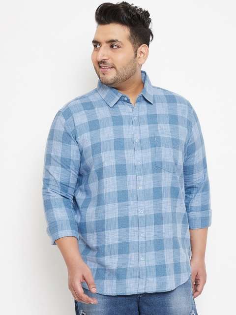 

Instafab Plus Size Men Blue Regular Fit Checked Casual Shirt