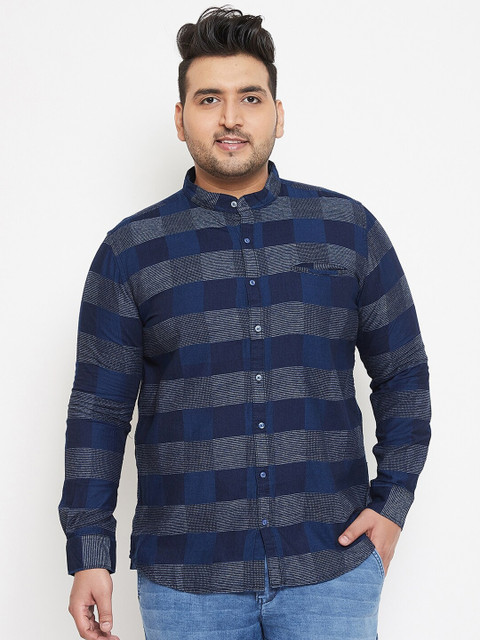 

Instafab Plus Size Men Blue & Grey Regular Fit Checked Casual Shirt