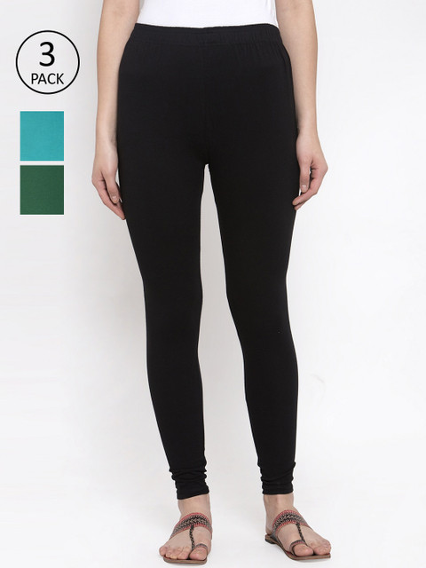 

TAG 7 Women Pack Of 3 Solid Leggings, Black