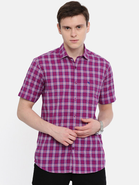 

Classic Polo Men Magenta & Blue Slim Fit Checked Casual Shirt