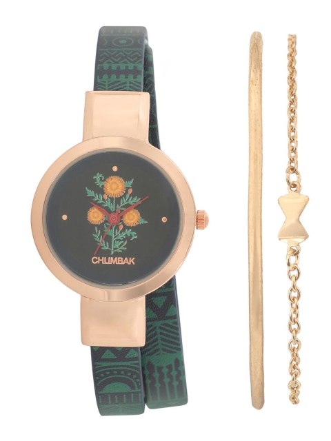 

Chumbak Women Black & Gold Analogue Watch Gift Set 8907605091834