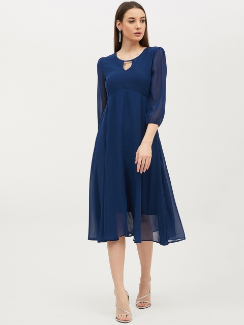 

Harpa Women Navy Blue Solid A-Line Dress