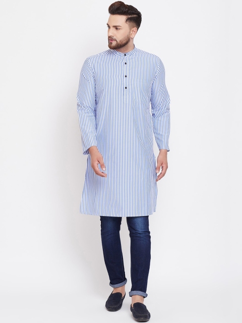 

even Men Blue & White Striped Straight Kurta