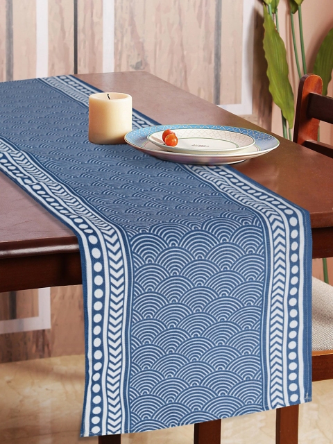 

HOUZZCODE Unisex Blue & White Abstract Table Runner