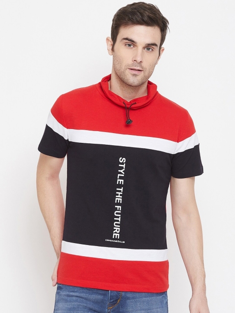 

Crimsoune Club Men Red & Navy Blue Colourblocked High Neck T-shirt