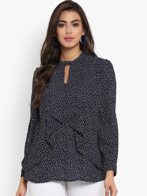 

Aditi Wasan Women Navy Blue & White Polka Dots Printed Top