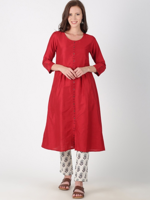 

Saffron Threads Women Maroon Solid A-Line Kurta
