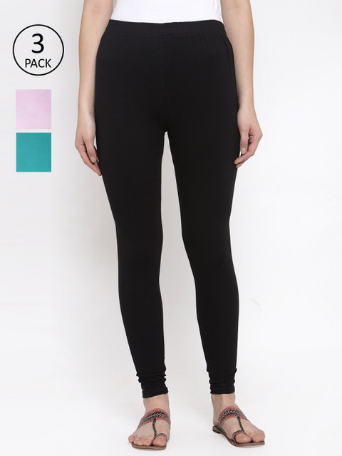 

TAG 7 Women Pack Of 3 Solid Leggings, Black