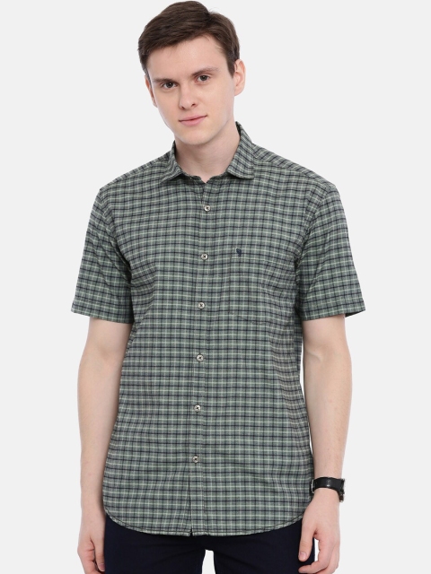 

Classic Polo Men Grey & Green Slim Fit Checked Casual Shirt