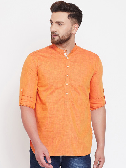 

even Men Orange Solid Straight Kurta