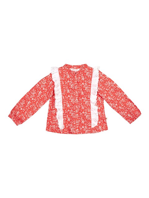 

Budding Bees Girls Coral Printed Lace Frill Top