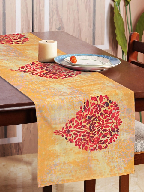

HOUZZCODE Mustard Yellow & Red Floral Five Bootas Table Runner