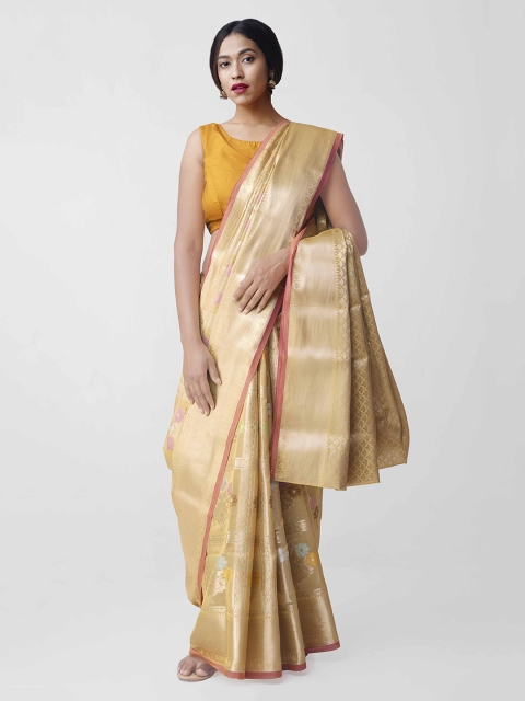 

Unnati Silks Yellow Silk Cotton Woven Design Banarasi Saree