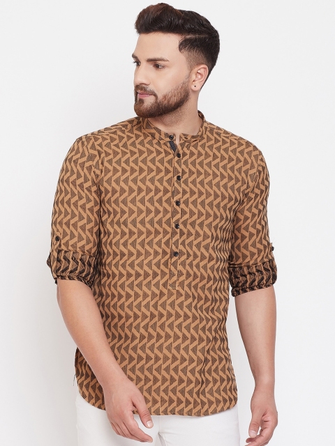 

even Men Beige & Black Geometric Print Straight Kurta