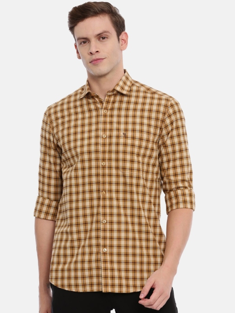 

Classic Polo Men Beige & Brown Slim Fit Checked Casual Shirt