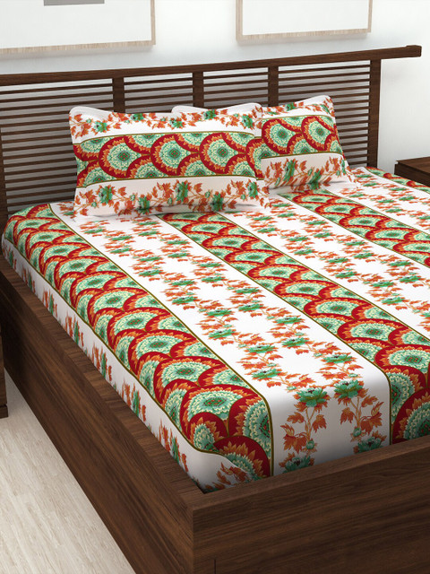 

Story@home White & Red Floral 152 TC Cotton 1 Queen Bedsheet with 2 Pillow Covers
