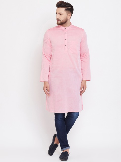 

even Men Pink Solid Straight Kurta