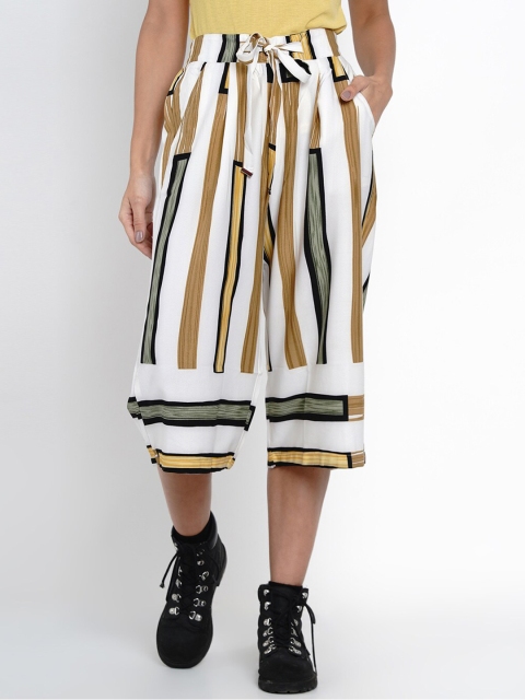 

Deal Jeans Women White & Khaki Slim Fit Striped Culottes
