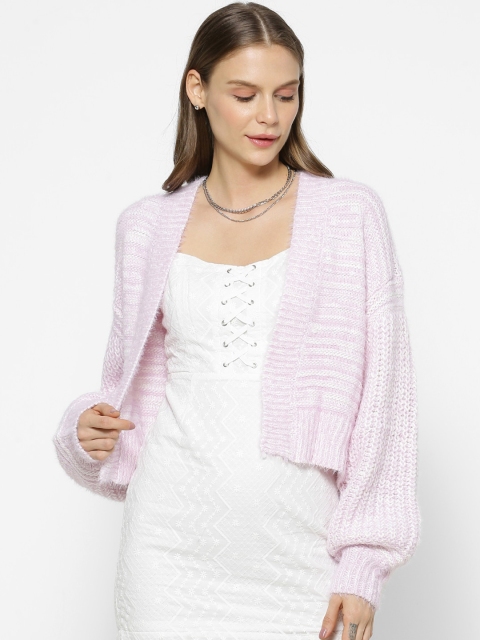 

FOREVER 21 Women Lavender Solid Front-Open Crop Sweater