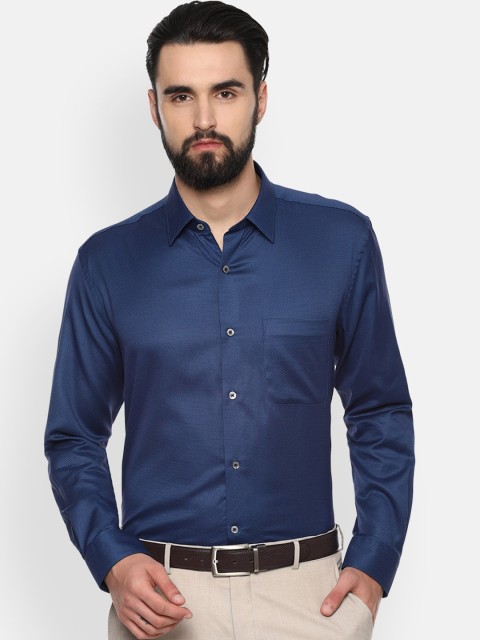 

Luxure by Louis Philippe Men Navy Blue Regular Fit Self Design Formal Shirt