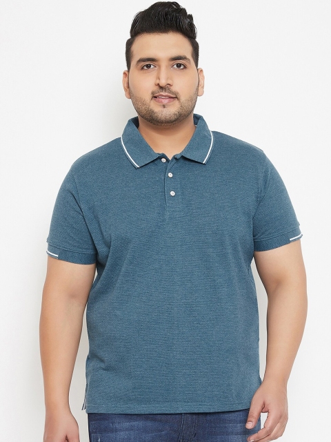 

Instafab Plus Size Men Blue Solid Polo Collar T-shirt